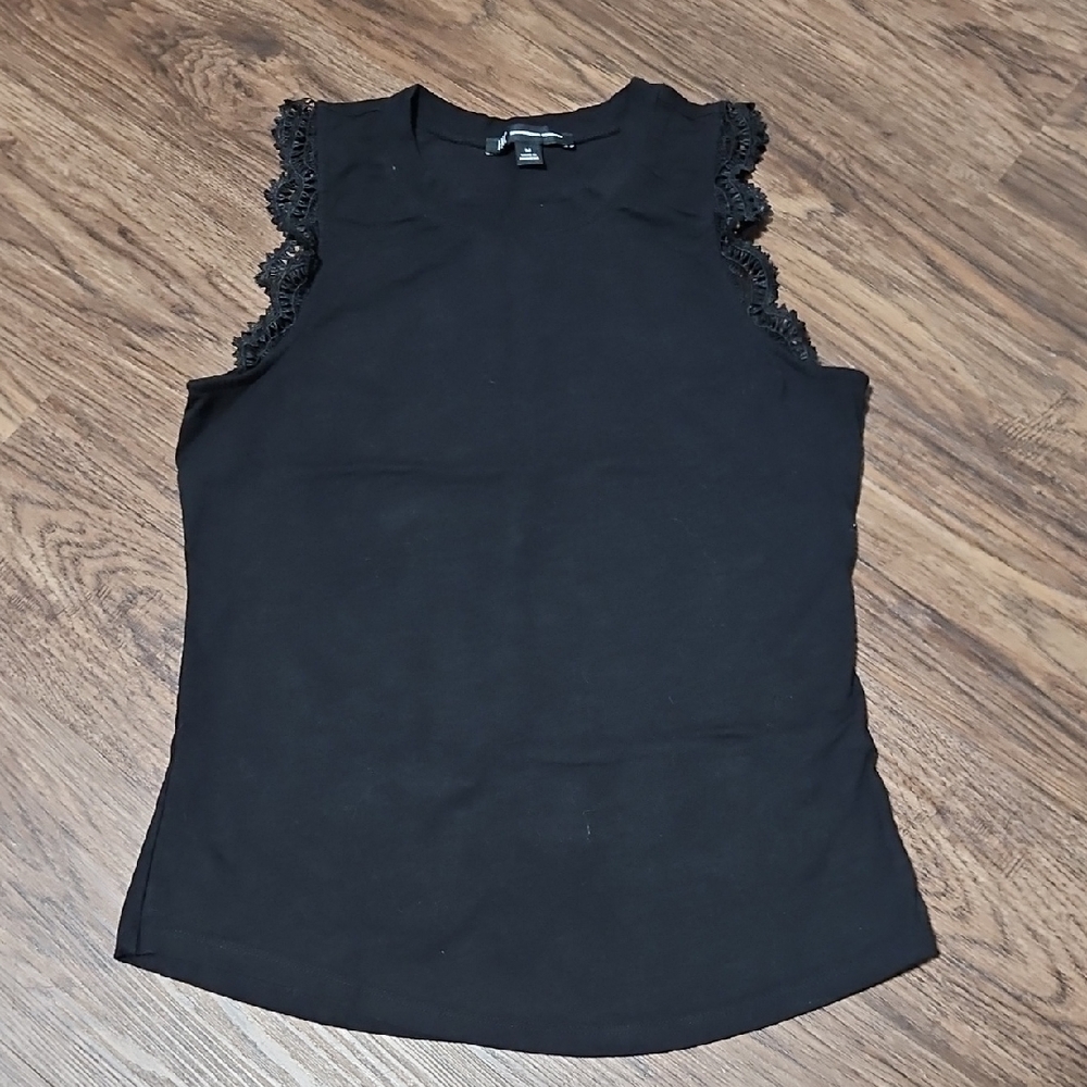 INC International Concepts Black Lace Trim Sleeveless Top Women's Medium